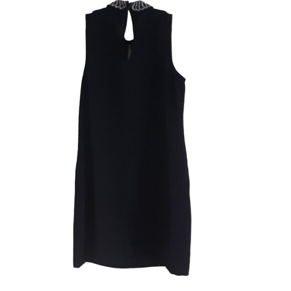 Badgley Mischka Studio Dress S Jeweled Peter Pan Collar Black Sleeveless Shift - Picture 3 of 5